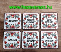   NÉPI MINTÁS POHÁRALÁTÉT  SZEGED/HUNGARY FELIRATTAL FEKETE ALAPON