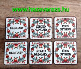 NÉPI MINTÁS POHÁRALÁTÉT  SZEGED/HUNGARY FELIRATTAL FEKETE ALAPON