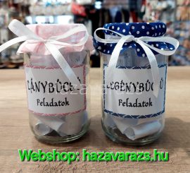 LEGÉNYBÚCSÚ BEFŐTTES ÜVEG FELADATOKKAL