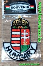   MAGYAR CÍMER ALUL HUNGARY FELIRATTAL TEXTIL EMBLÉMA  8 X 5 cm VASALHATÓS